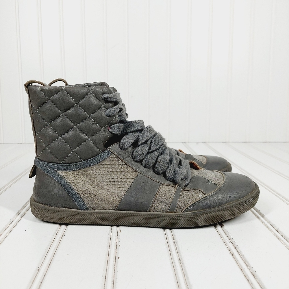 Chloé Gray Leather Lace Up Quilted High Top Casual Sneakers D849 - Picture 5 of 12